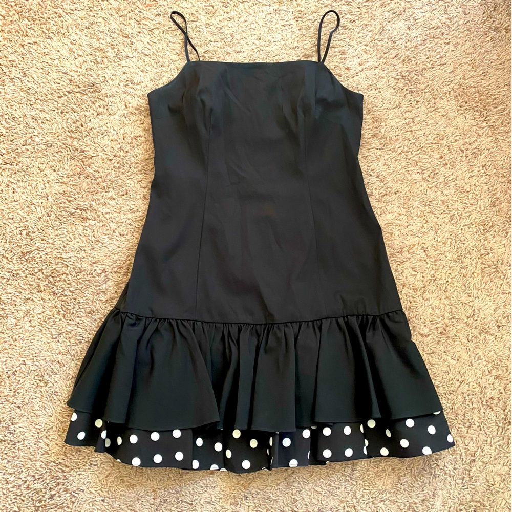 J. Crew black and white polka dot drop waist ruffle hem dress